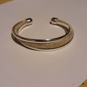 Sterling Silver 925 Mesh Cuff Bangle Bracelet
